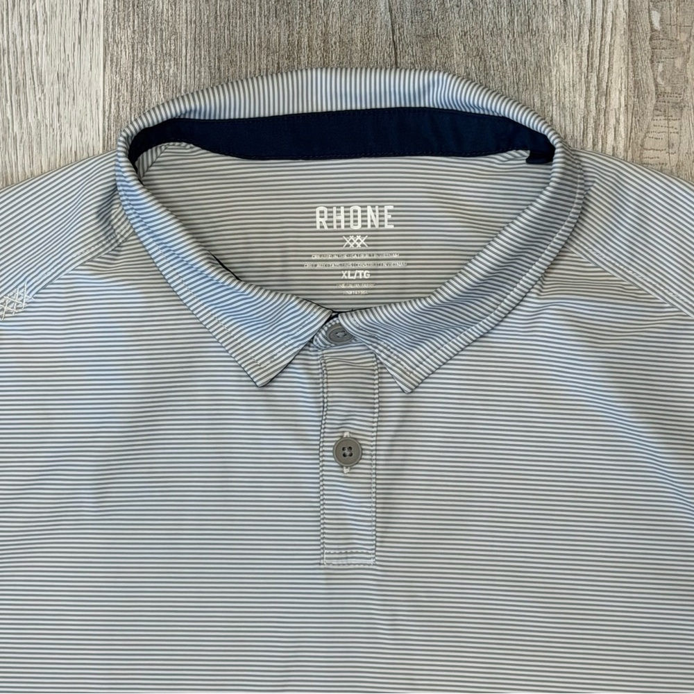 Rhone Men's Commuter Stripe Performance Stretch Short Sleeve Polo XL Blue Stone